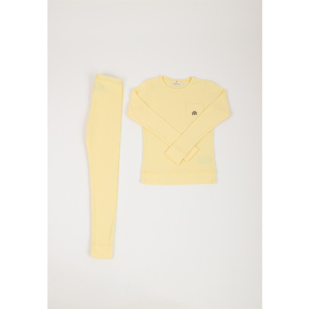 Adelie's Organik Pamuklu Fitilli Uzun Kol T-Shirt ve Tayt Takım Sarı