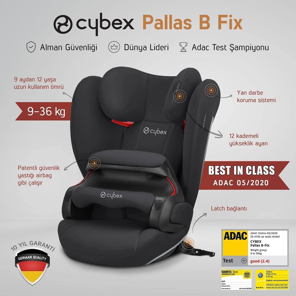 Cybex Pallas B-Fix 9-36 kg Oto Koltuğu (Volcano Black) 