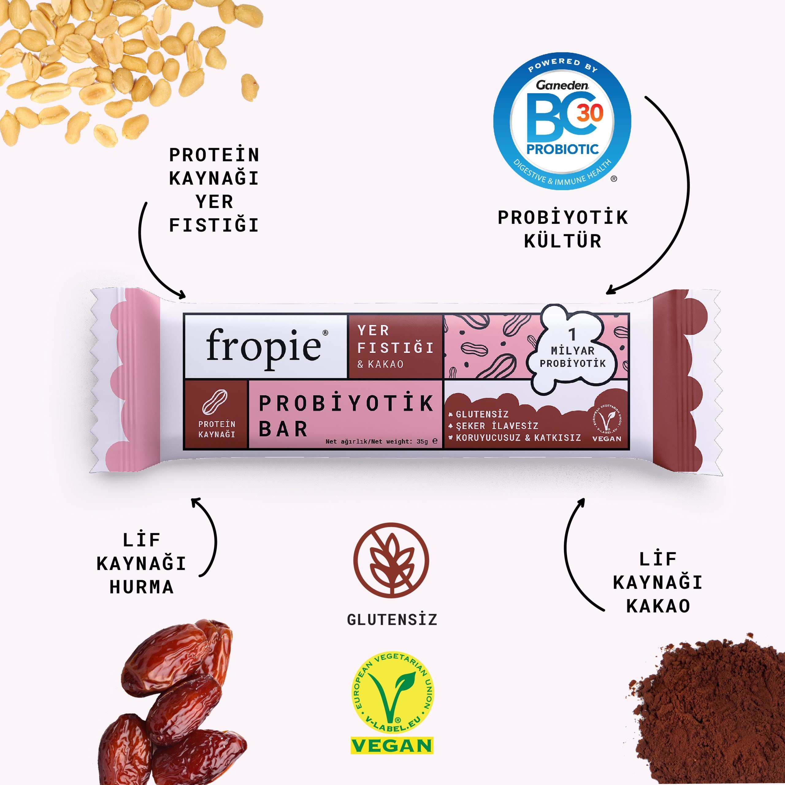 Fropie Probiyotik Bar Yer Fıstığı ve Kakao 35 gr 