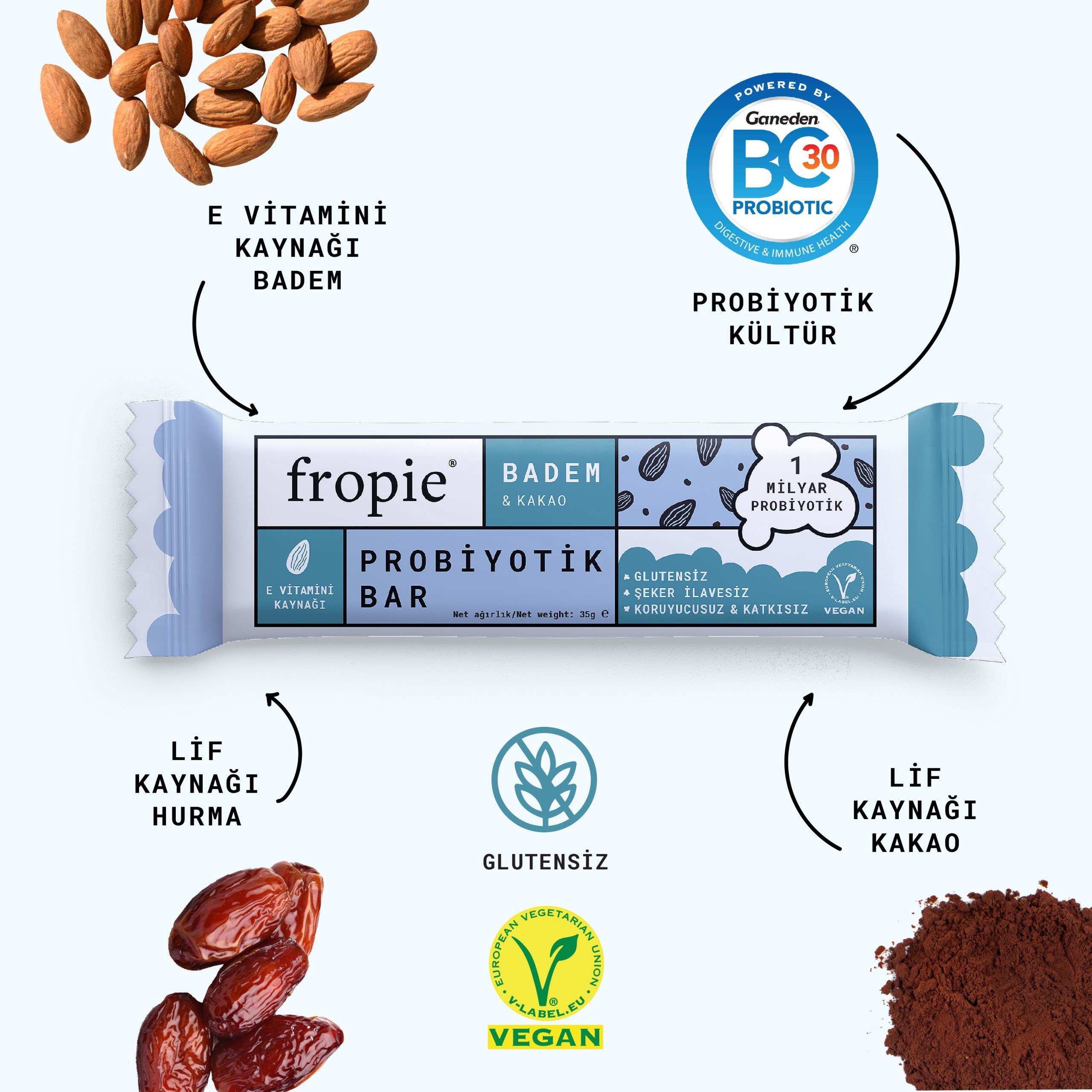Fropie Probiyotik Bar Badem ve Kakao 35 gr 