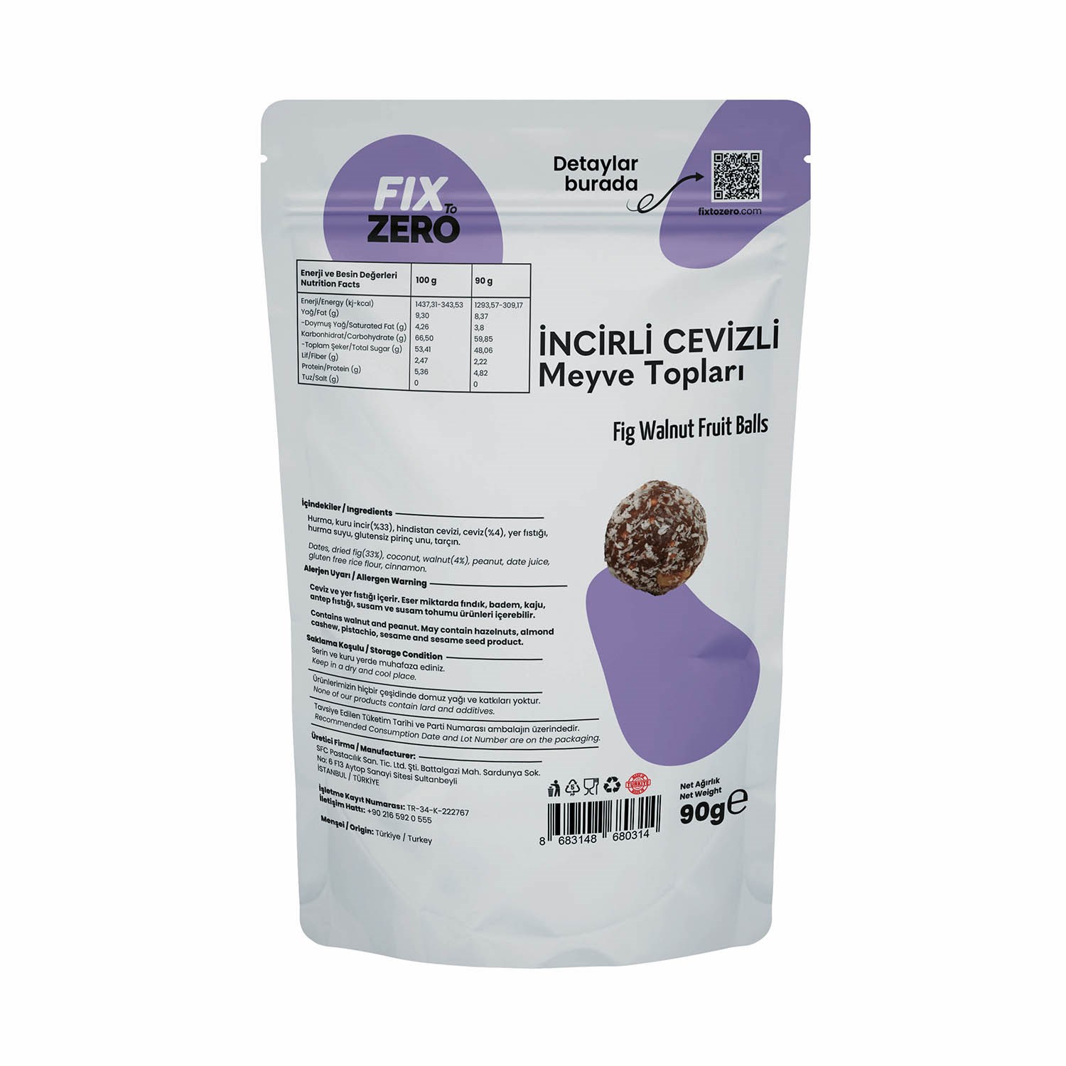 Fix To Zero İncirli Cevizli Meyve Topları 90 gr 