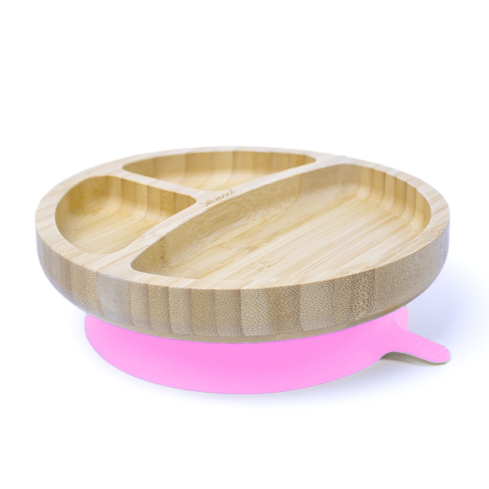 Jellyboon Bambu Yuvarlak Vakumlu Tabak - Pembe 