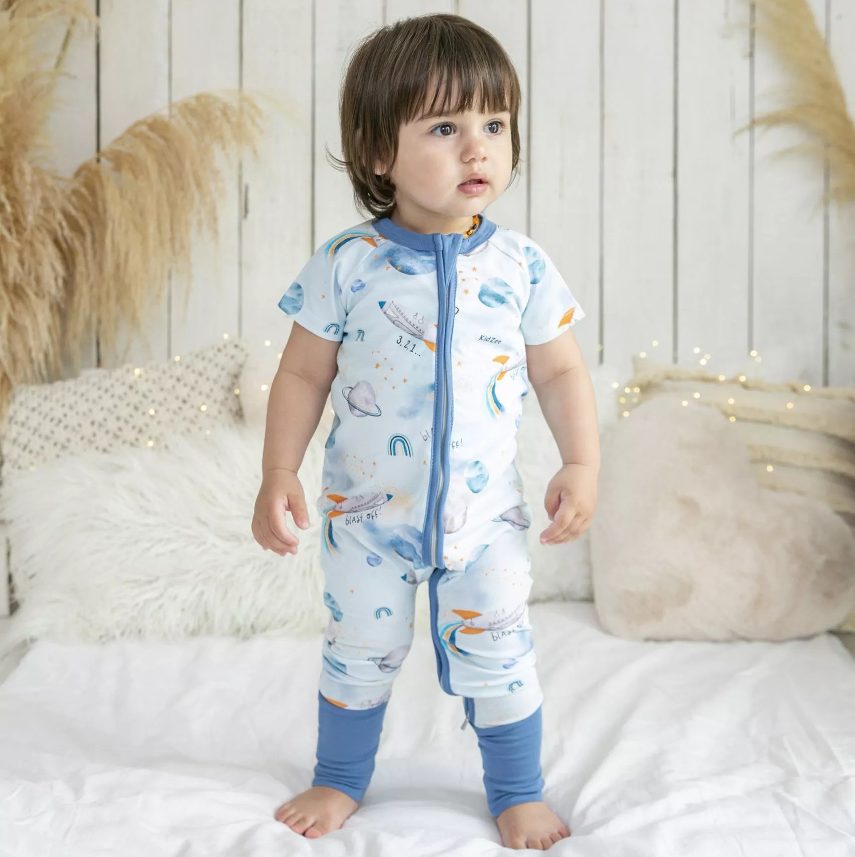 Kidzee Blast Off Zee-Suit Kısa Kollu Patikli Uzun Tulum 0.5 Tog Mavi