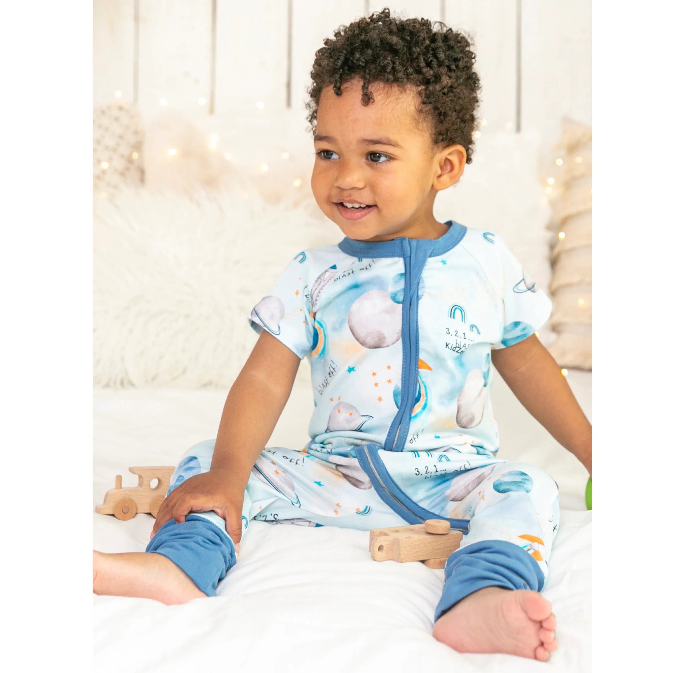 Kidzee Blast Off Zee-Suit Kısa Kollu Patikli Uzun Tulum 0.5 Tog Mavi