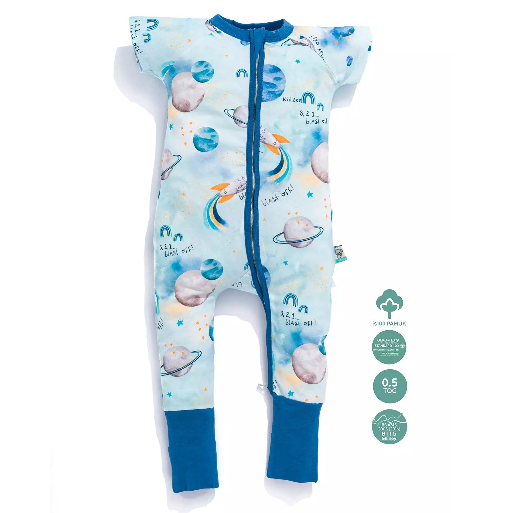 Kidzee Blast Off Zee-Suit Kısa Kollu Patikli Uzun Tulum 0.5 Tog Mavi