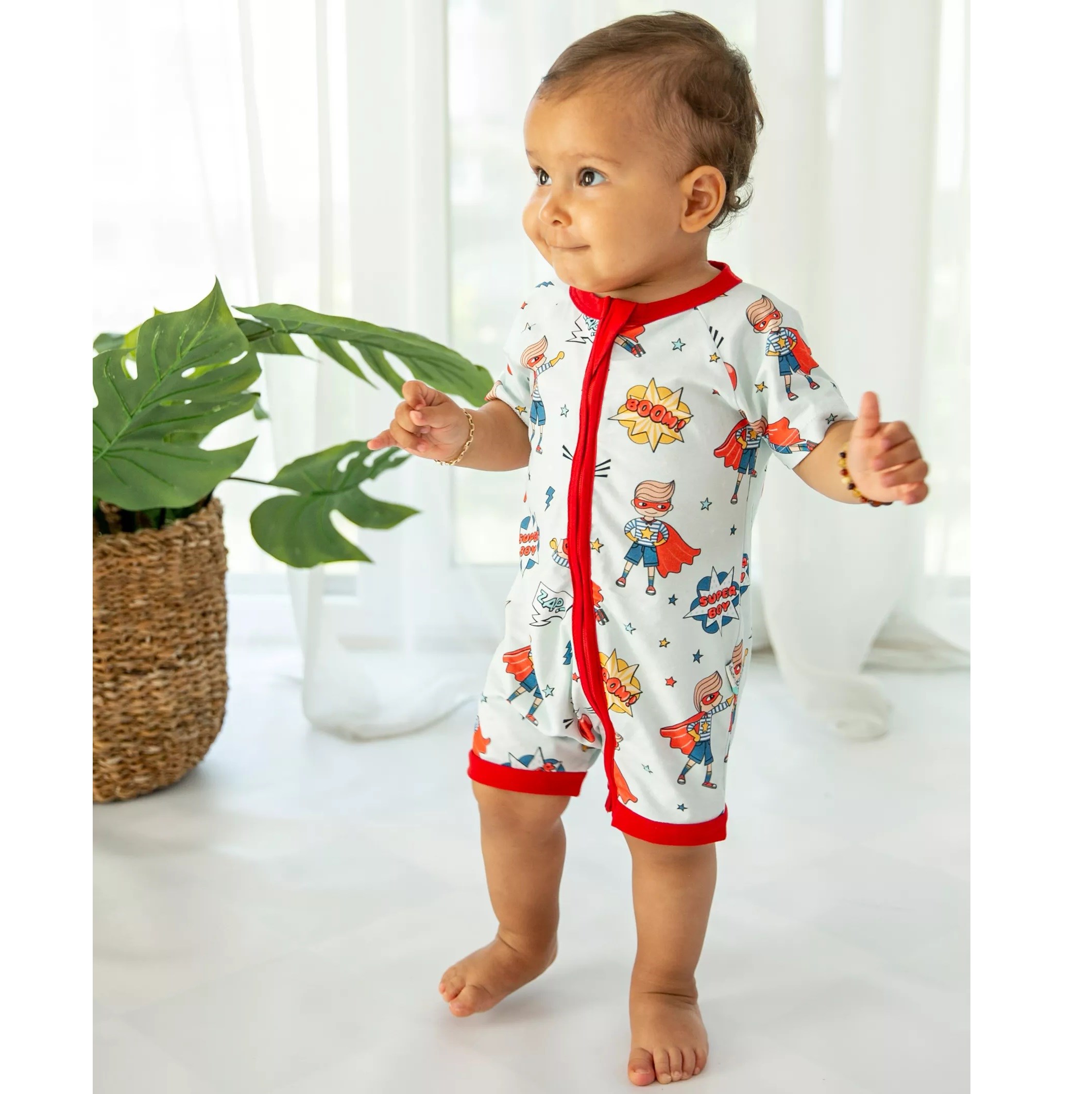 Kidzee Super Boy Zee-Romper Kısa Kollu Şort Tulum 0.5 Tog Kırmızı