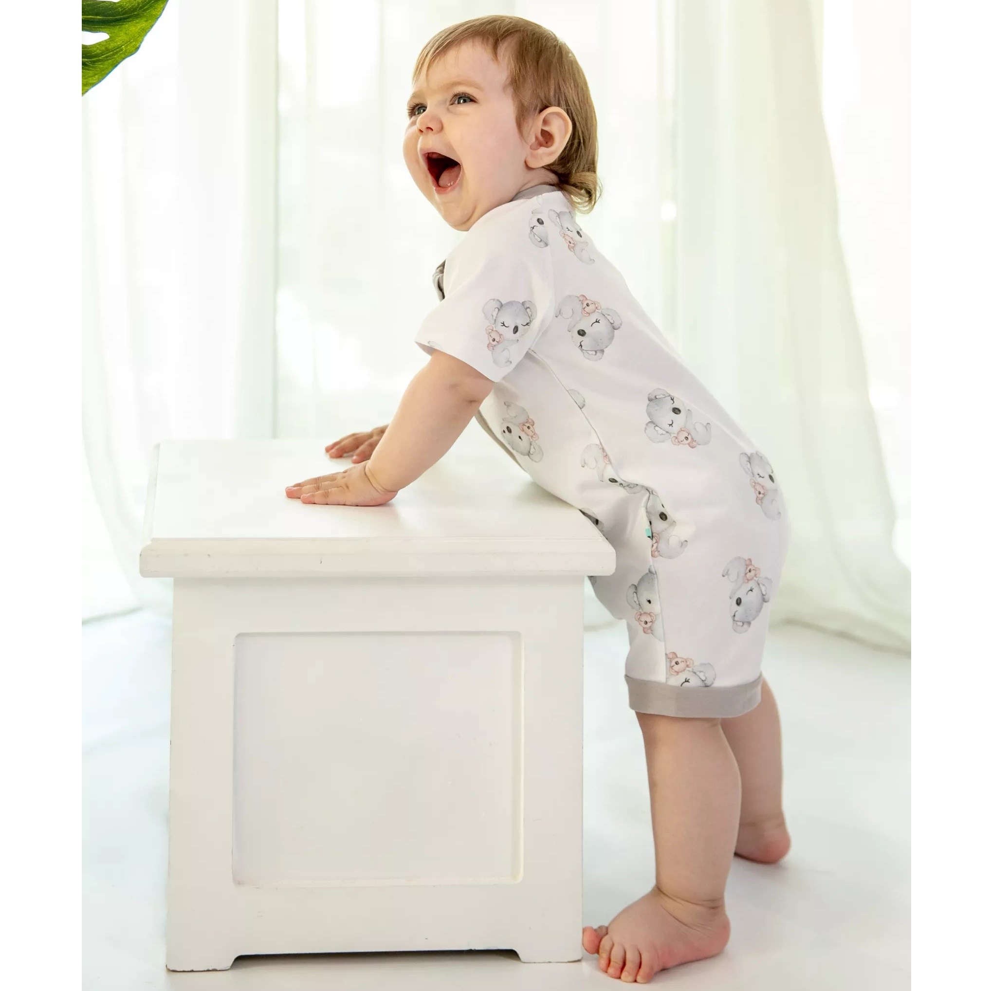 Kidzee KoalaZee Zee-Romper Kısa Kollu Şort Tulum 0.5 Tog Beyaz
