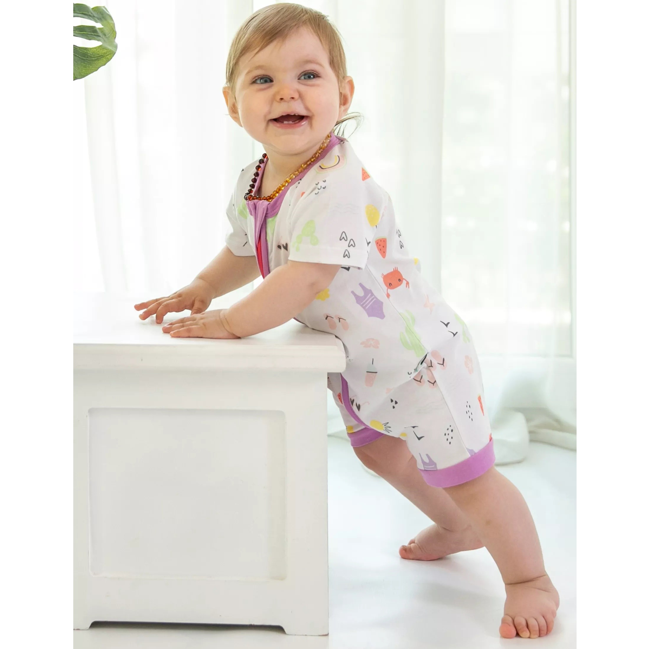 Kidzee Summer Love Zee-Romper Kısa Kollu Şort Tulum 0.5 Tog Mor