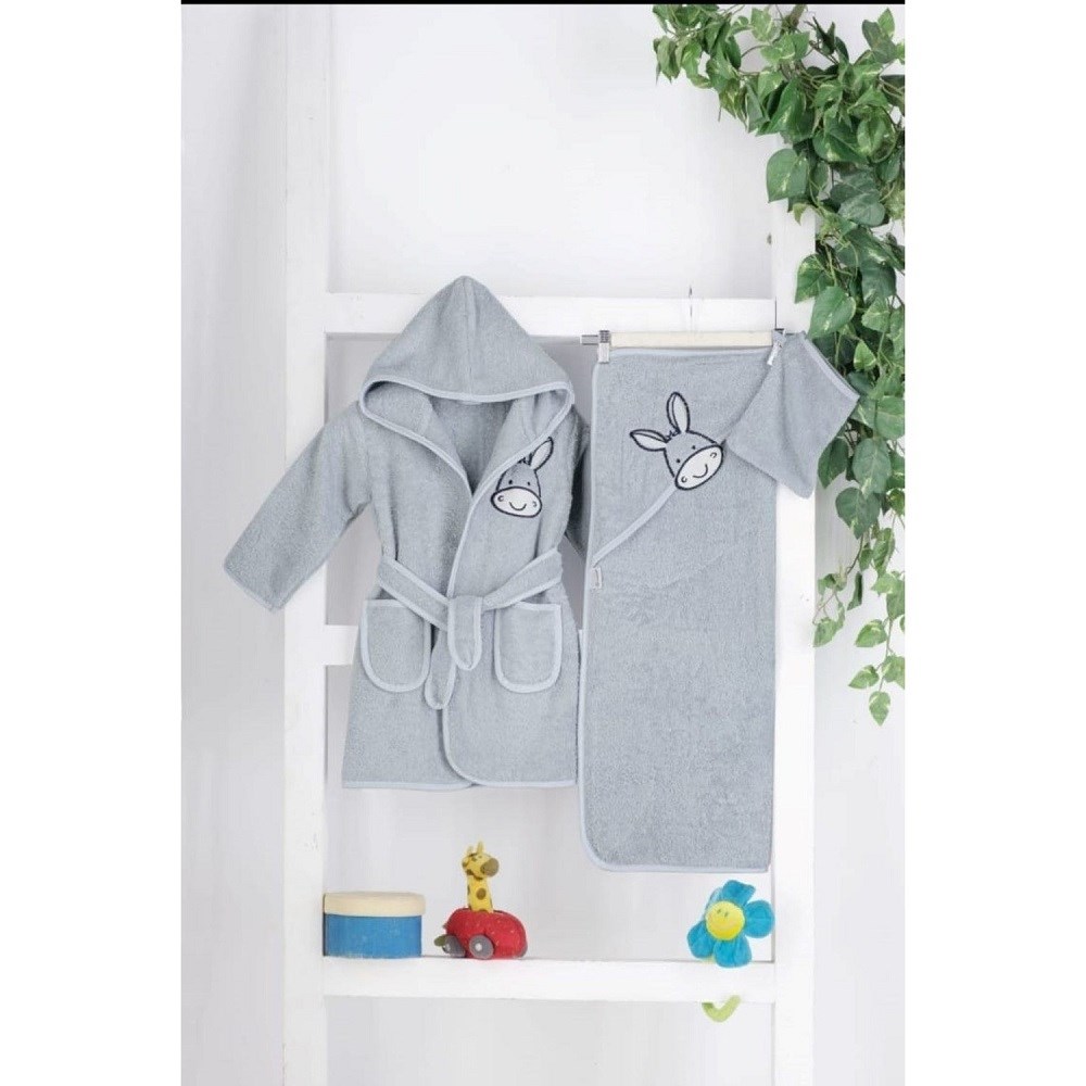 Mixibaby Havlu Bornoz 3'lü Set Gri