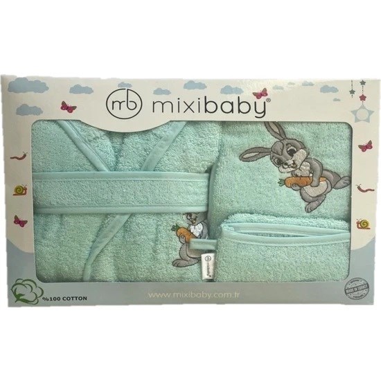 Mixibaby Havlu Bornoz 3'lü Set Yeşil