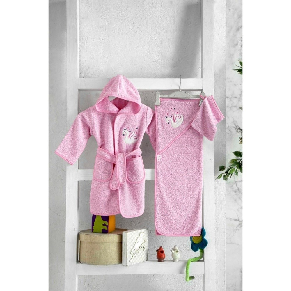 Mixibaby Havlu Bornoz 3'lü Set Pembe