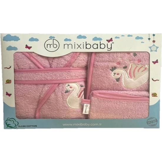 Mixibaby Havlu Bornoz 3'lü Set Pembe
