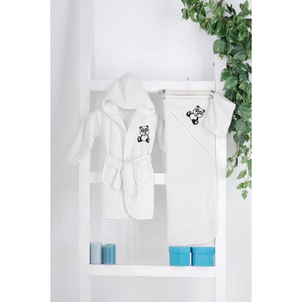 Mixibaby Havlu Bornoz 3'lü Set Beyaz