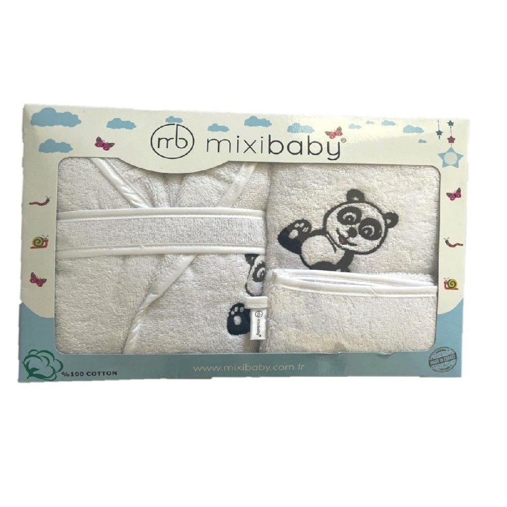 Mixibaby Havlu Bornoz 3'lü Set Beyaz