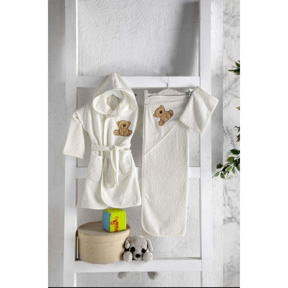 Mixibaby Havlu Bornoz 3'lü Set Krem