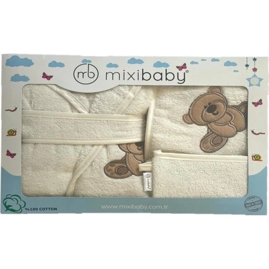 Mixibaby Havlu Bornoz 3'lü Set Krem