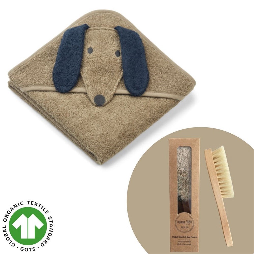 Mama Yoyo Organik Sausage Kurulama Havlu ve Doğal Keçi Kılı Fırça (Sosis Köpek) 75x75