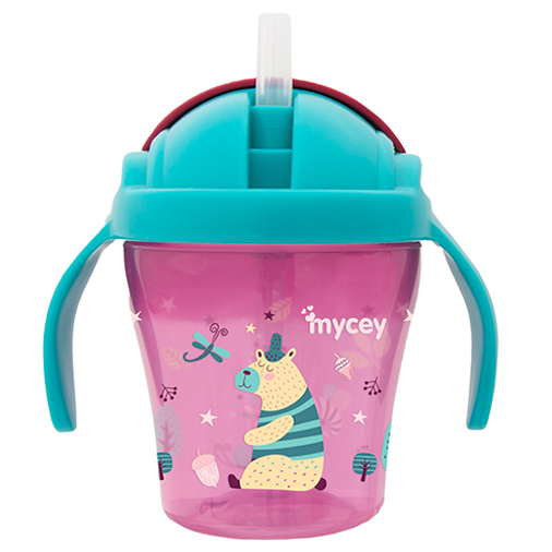 Mycey Kulplu Pembe Pipetli Bardak 200 ml 9 Ay+ 