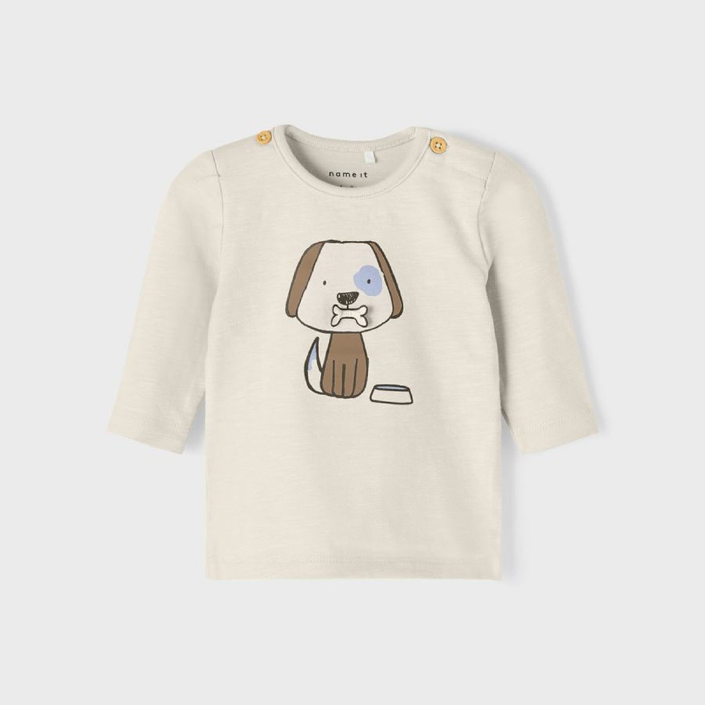 Name It Mevsimlik Erkek Bebek Uzun Kollu Organik Pamuklu T-shirt Krem