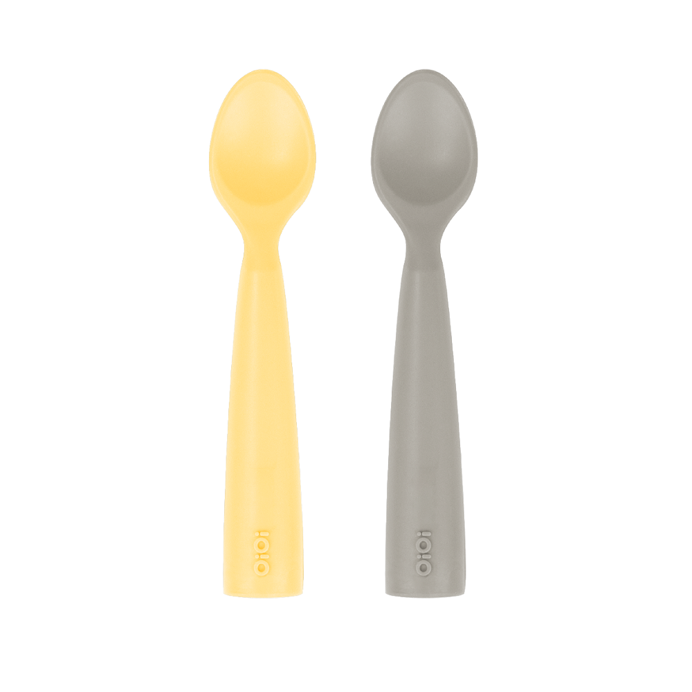 OiOi Silikon Mama Kaşığı Nam Nam 2'li Mellow Yellow / Powder Grey 
