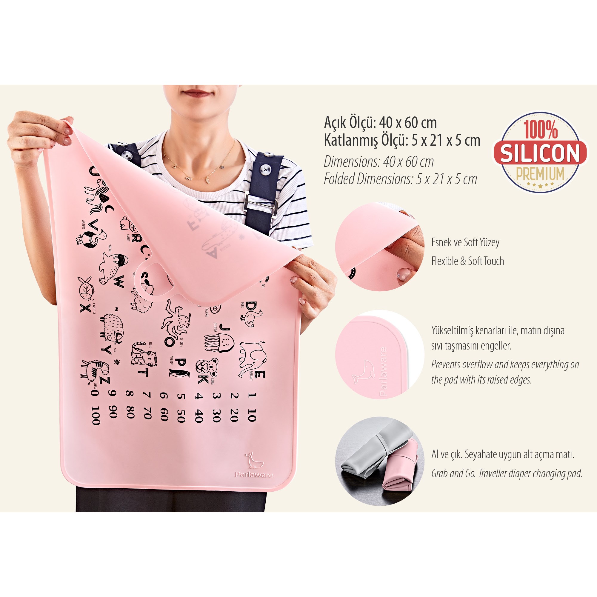 Parlaware Eğitici Oyun Matı Boyanabilir Silinebilir Pembe 