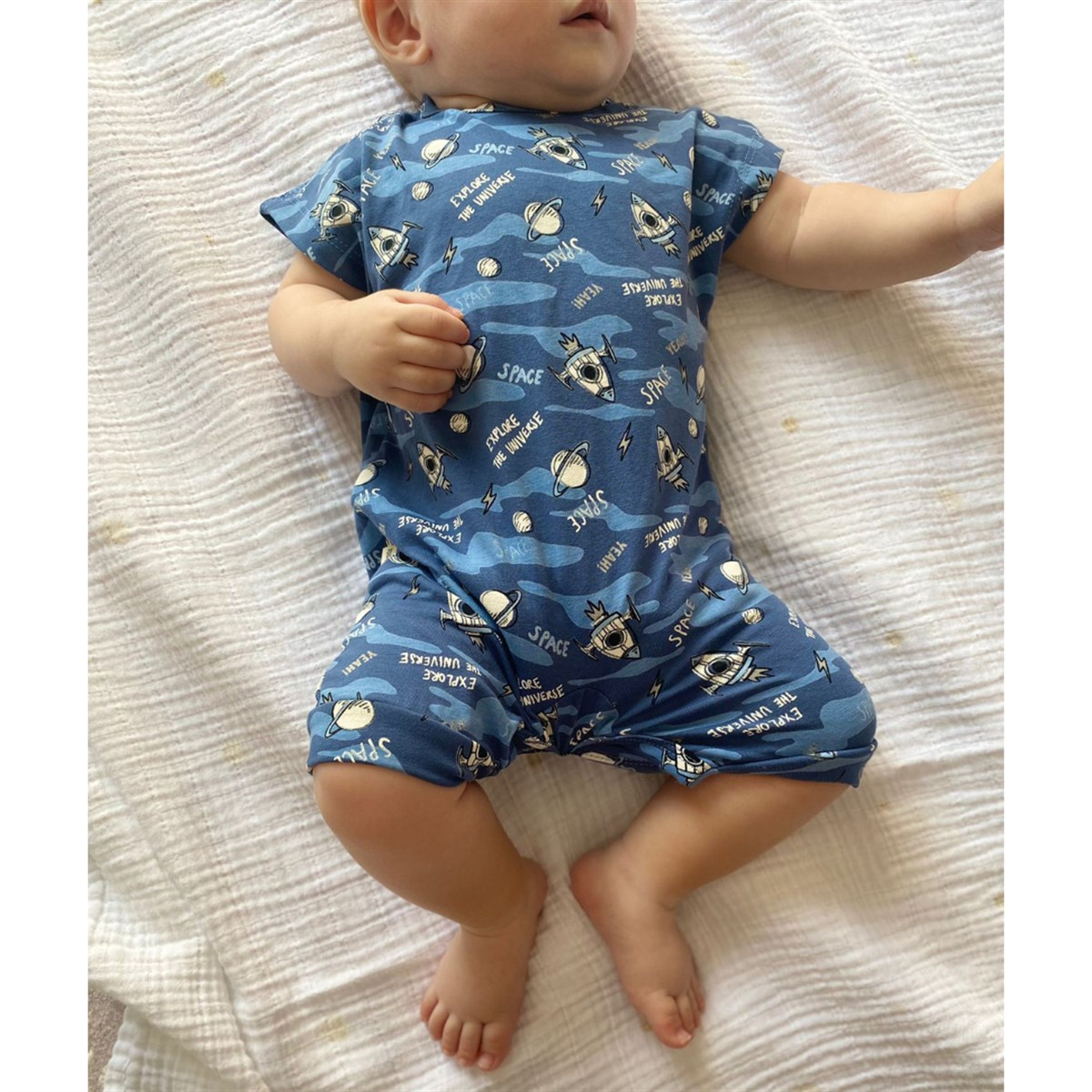 Mama Yoyo Yazlık Erkek Kısa Kollu Pijama Tulum - Space Mavi
