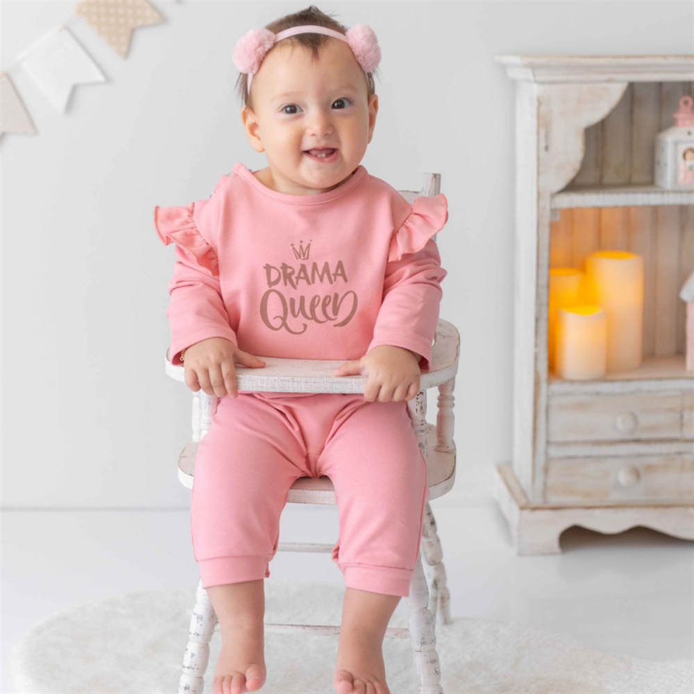 Mama Yoyo Kışlık Kız Uzun Kollu Pijama Tulum - Drama Queen Pembe