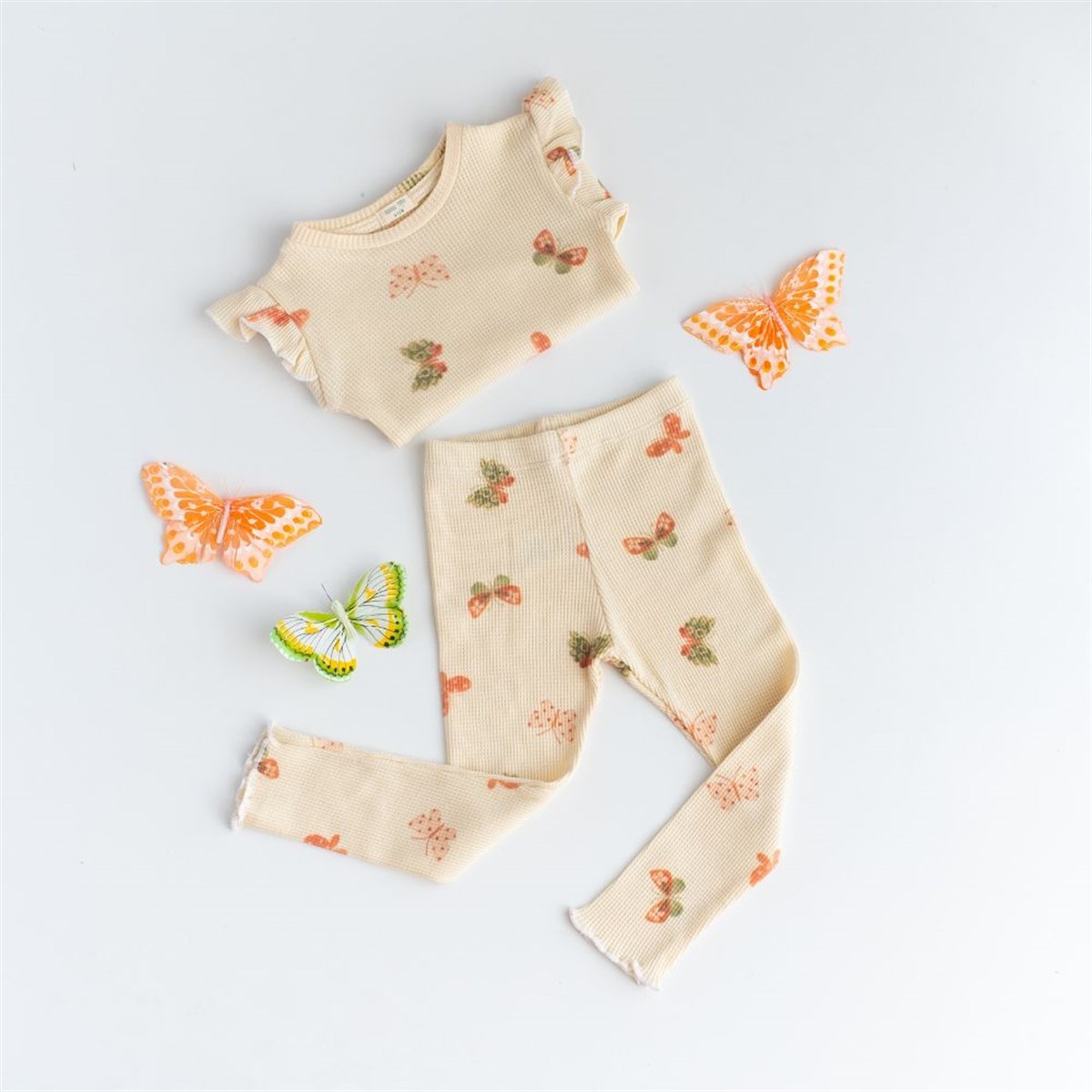 Mama Yoyo Kışlık Waffle İkili Alt Üst Takım Butterfly Krem