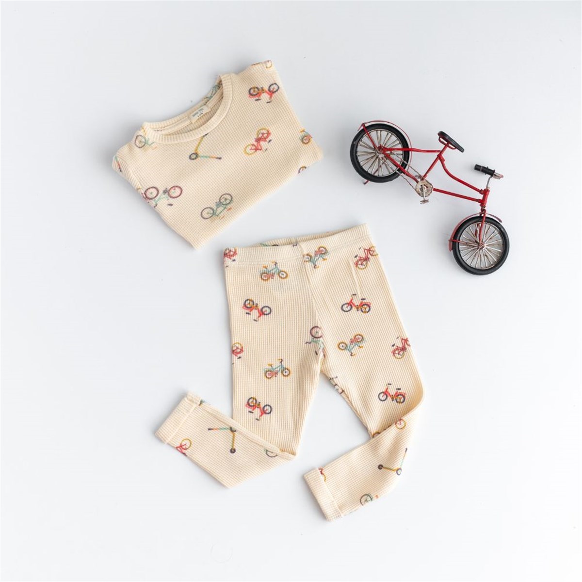 Mama Yoyo Kışlık Waffle İkili Alt Üst Takım Bicycle Krem