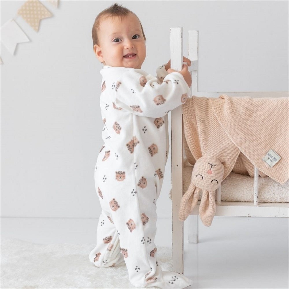 Mama Yoyo Baby Kadife Uyku Tulumu Leopar Beyaz