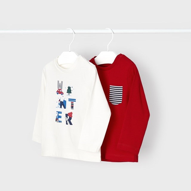Mayoral Kışlık Erkek Bebek Uzun Kol T-shirt 2'li Set Kırmızı