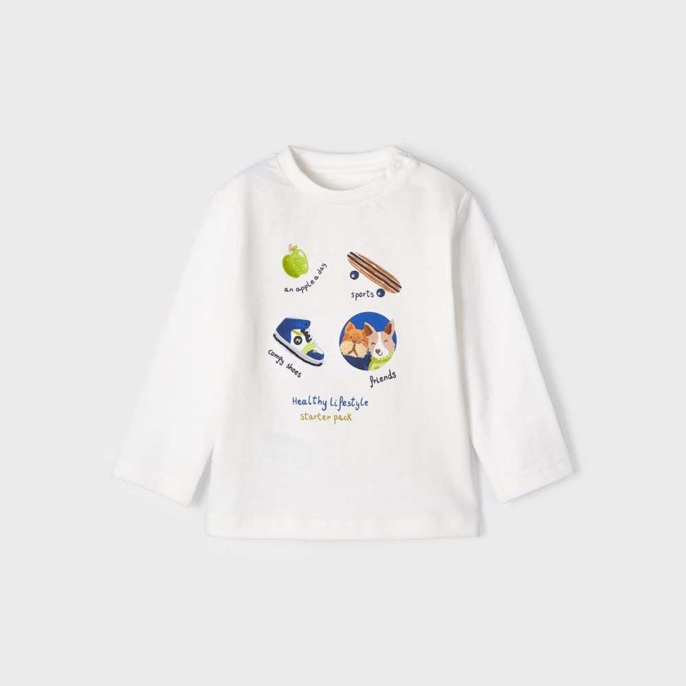 Mayoral Kışlık Erkek Bebek Uzun Kol T-shirt Beyaz