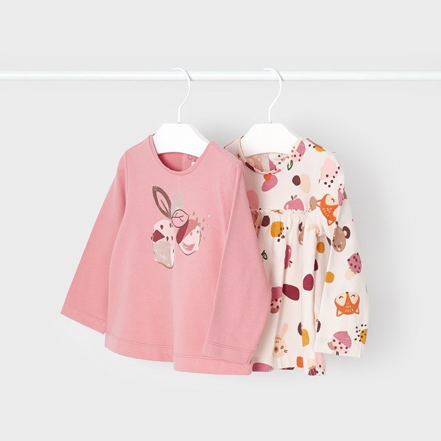 Mayoral Kışlık Kız Bebek Uzun Kol T-shirt 2'li Set Pembe