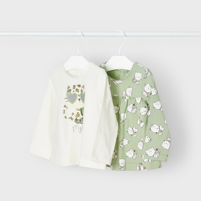 Mayoral Kışlık Kız Bebek Uzun Kol T-shirt 2'li Set Yeşil