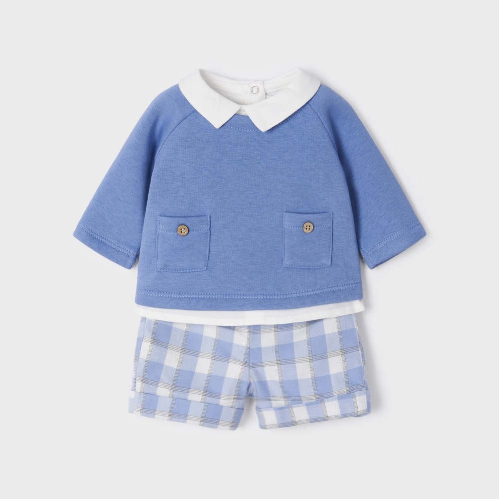 Mayoral Kışlık Erkek Bebek S-shirt Şort Set Mavi