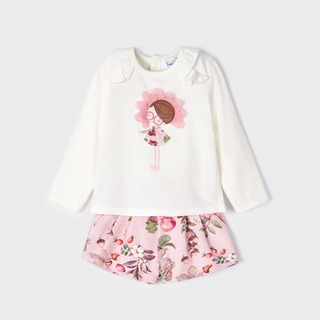Mayoral Kışlık Kız Bebek Uzun Kol Bluz Şort 2'li Set Pembe
