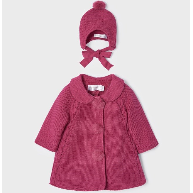 Mayoral Kışlık Kız Bebek Örme Ceket ve Şapka 2'li Set Pembe