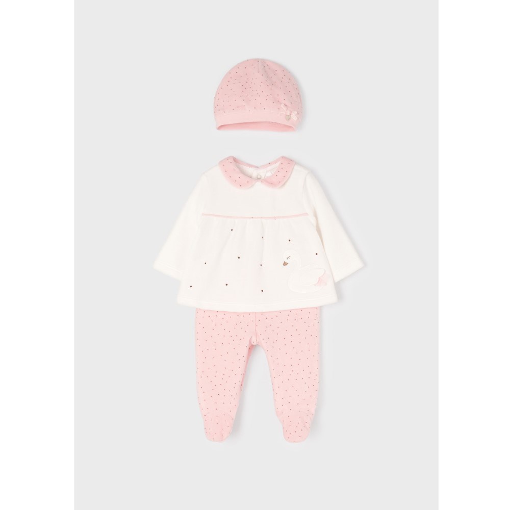 Mayoral Kışlık Kız Bebek Body Patikli Pantolon ve Şapka 3'lü Set Pembe