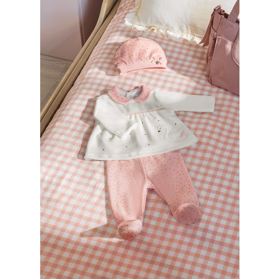 Mayoral Kışlık Kız Bebek Body Patikli Pantolon ve Şapka 3'lü Set Pembe