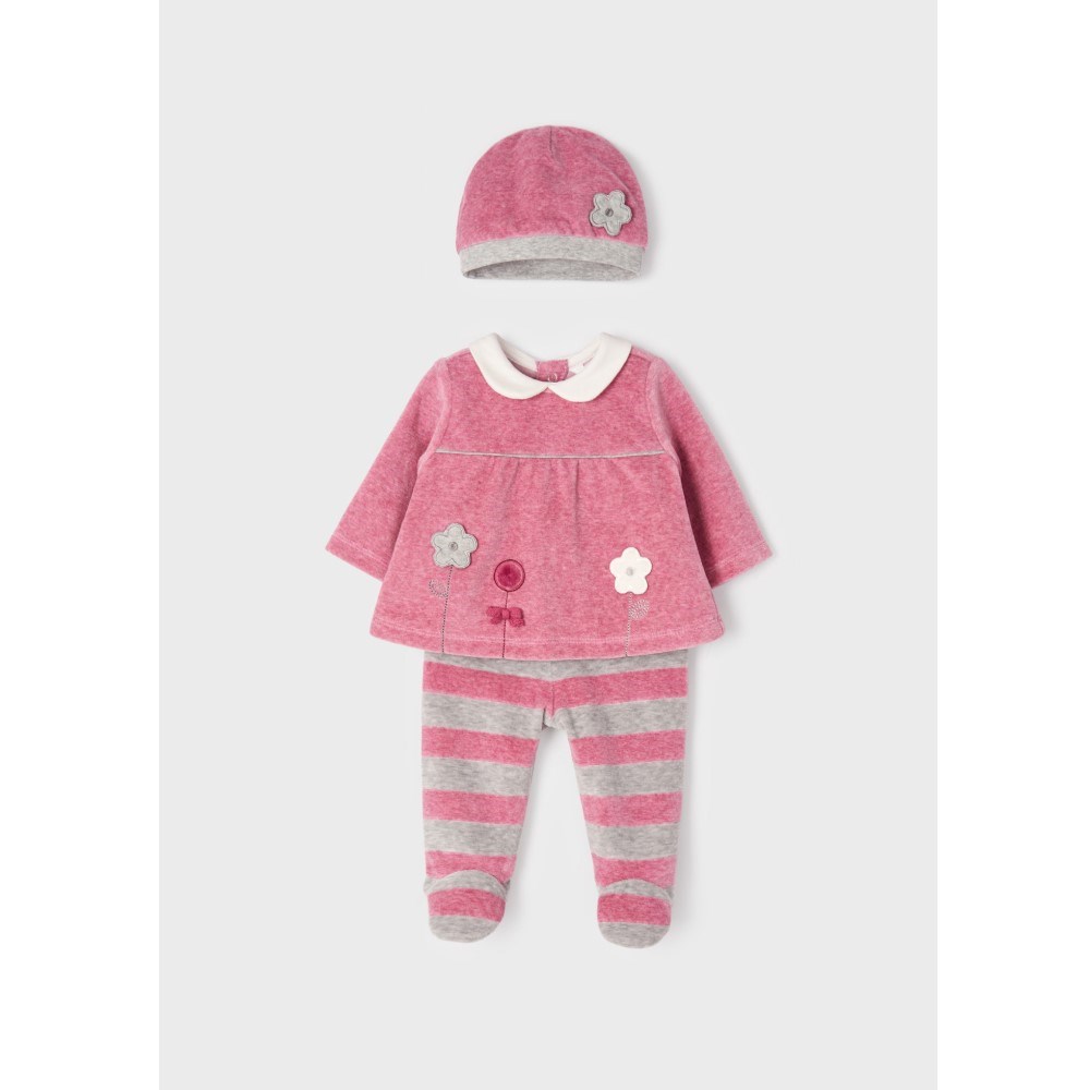 Mayoral Kışlık Kız Bebek Body Patikli Pantolon ve Şapka 3'lü Set Pembe