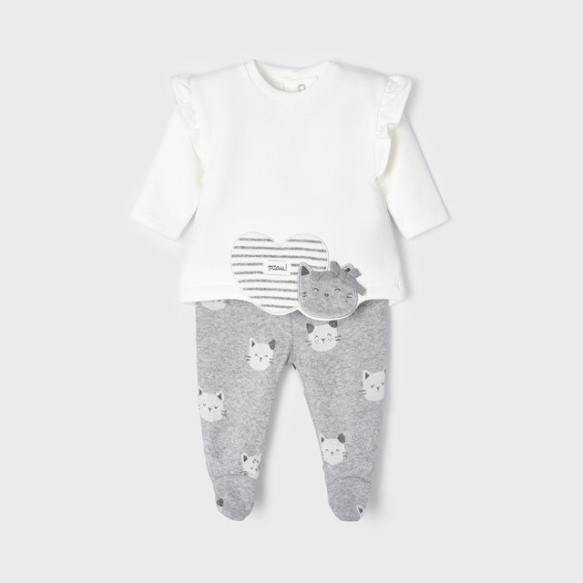 Mayoral Kışlık Kız Bebek Uzun Kol T-shirt ve Patikli Pantolon 2'li Set Gri
