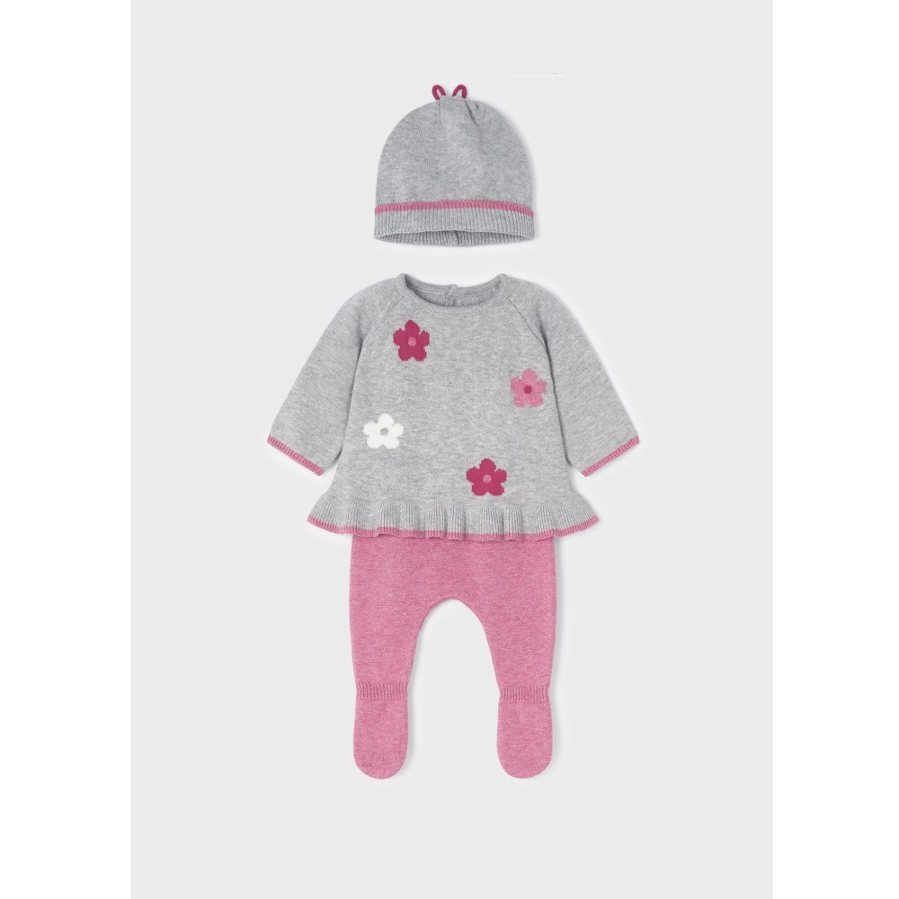Mayoral Kışlık Kız Bebek Body Patikli Pantolon ve Şapka 3'lü Set Pembe