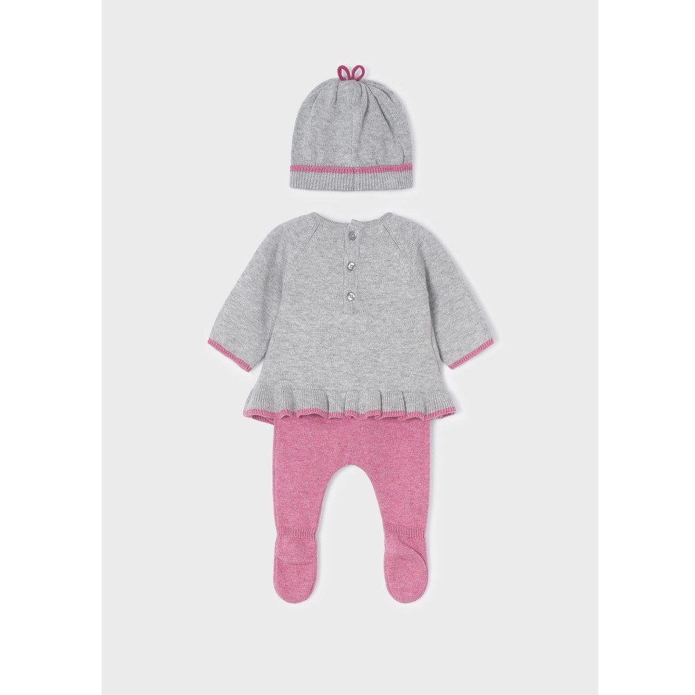 Mayoral Kışlık Kız Bebek Body Patikli Pantolon ve Şapka 3'lü Set Pembe