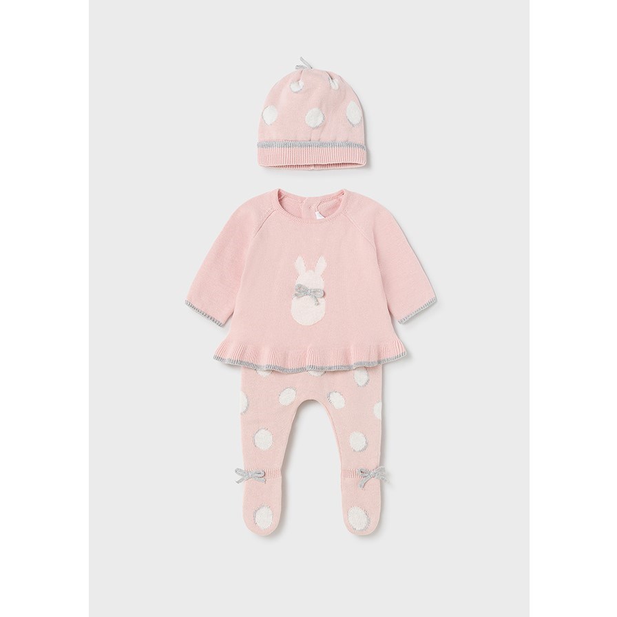 Mayoral Kışlık Kız Bebek Body Patikli Pantolon ve Şapka 3'lü Set Pembe