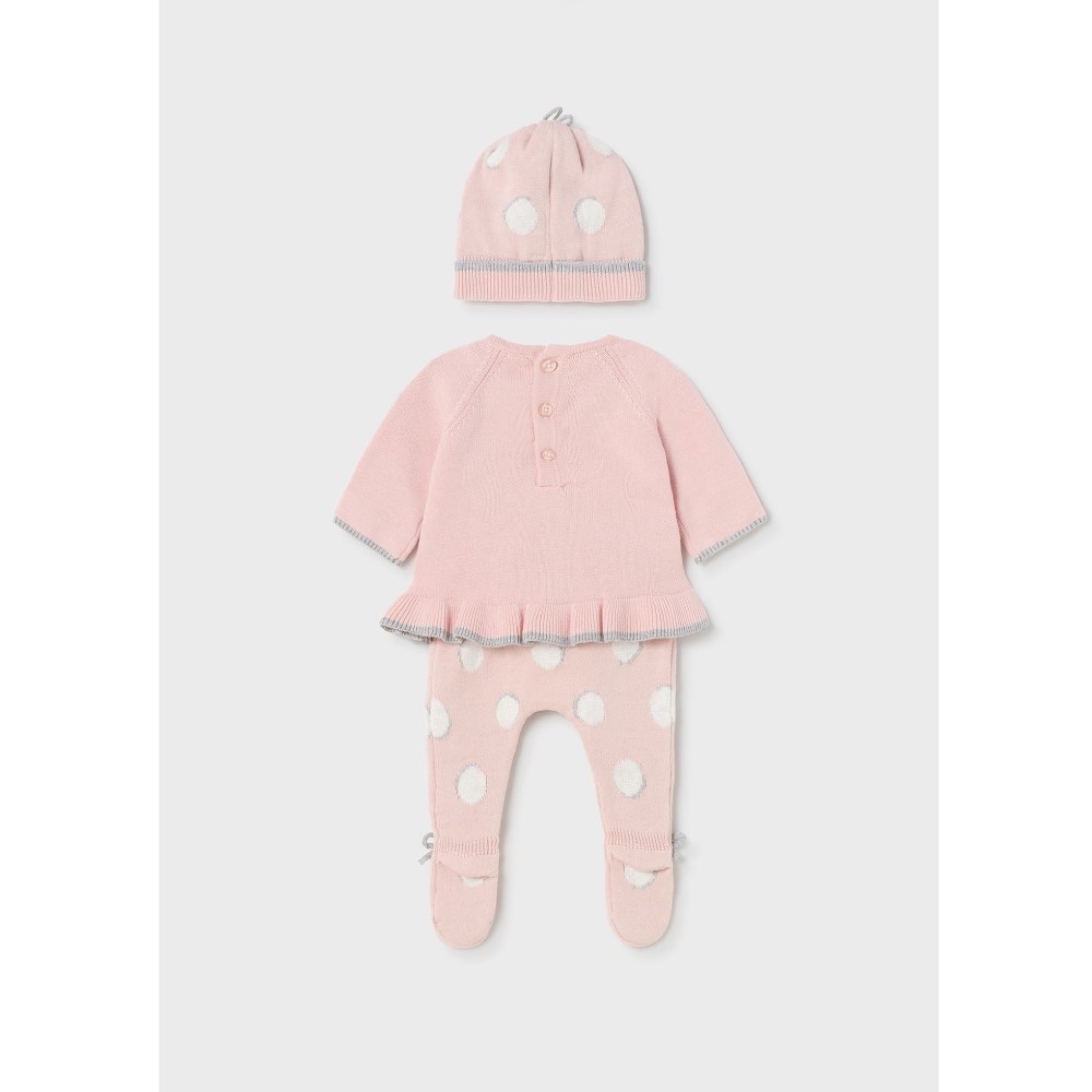 Mayoral Kışlık Kız Bebek Body Patikli Pantolon ve Şapka 3'lü Set Pembe