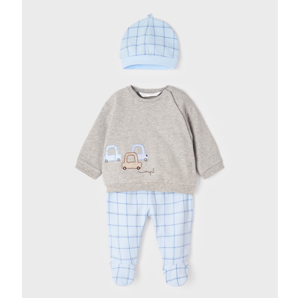 Mayoral Kışlık Erkek Bebek S-shirt Patikli Pantolon Bere Set Mavi