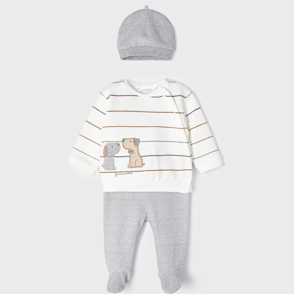Mayoral Kışlık Erkek Bebek S-shirt Patikli Pantolon Bere Set Gri