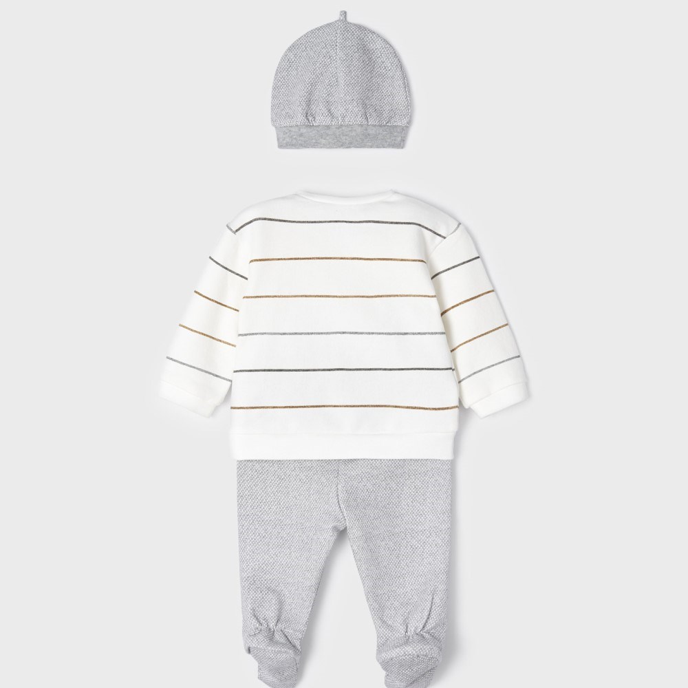 Mayoral Kışlık Erkek Bebek S-shirt Patikli Pantolon Bere Set Gri