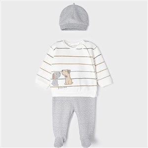 Mayoral Kışlık Erkek Bebek S-shirt Patikli Pantolon Bere Set
