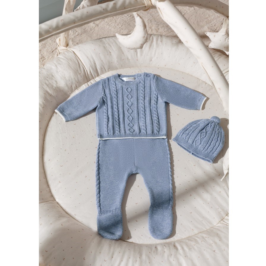 Mayoral Kışlık Erkek Bebek Triko Patikli Pantolon S-shirt Bere Set Mavi